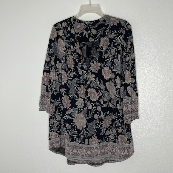 LUCKY BRAND Border Sprint Floral 3/4 Sleeve High Low Tunic Plus Size 2X - Picture 2 of 8